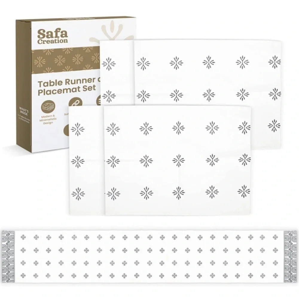 Brand New 5 Piece Set of Matching Modern Design Table Runner and Placemats